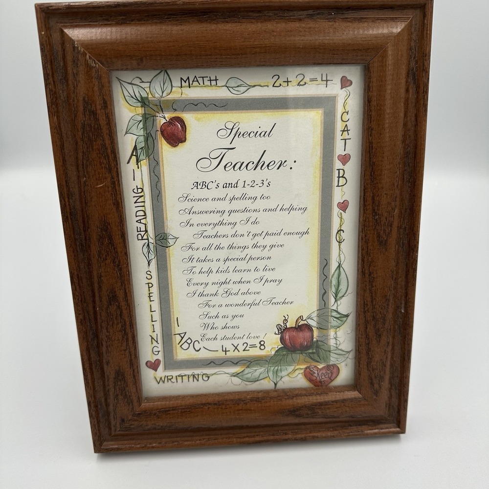Vintage Special Teacher‎ Framed Poem Print Art ABCs 123s Border Apples Border